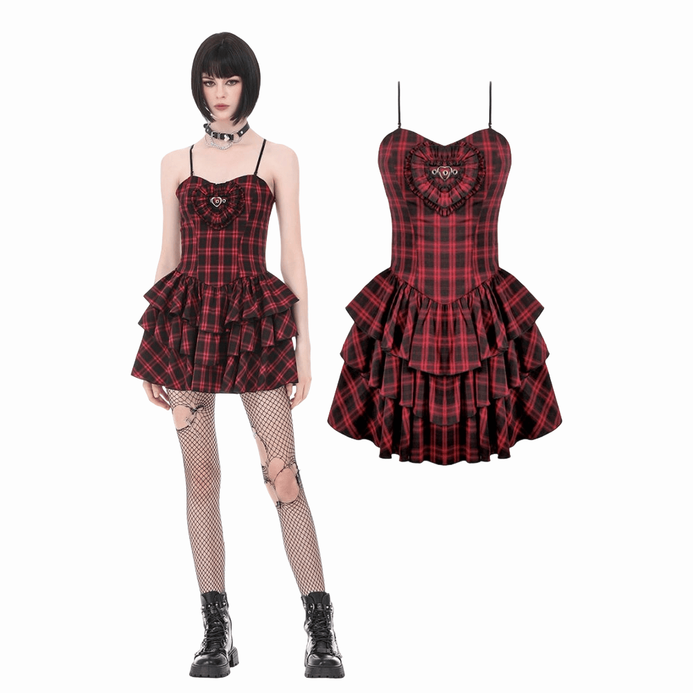 Darkinlove Women's Grunge Layered Plaid Slip Dress