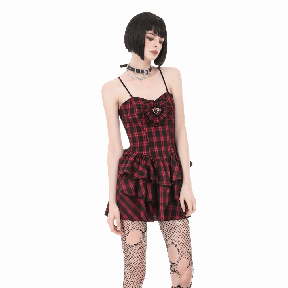Darkinlove Women's Grunge Layered Plaid Slip Dress