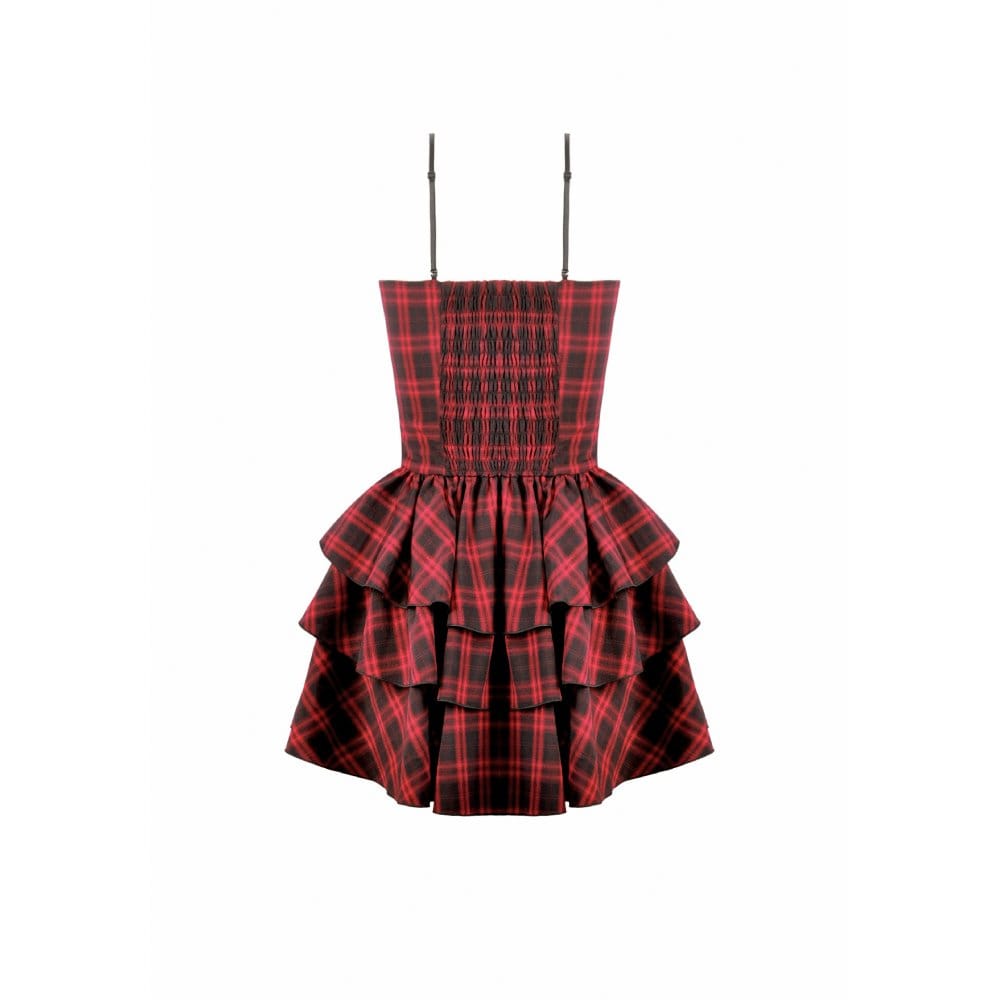 Darkinlove Women's Grunge Layered Plaid Slip Dress
