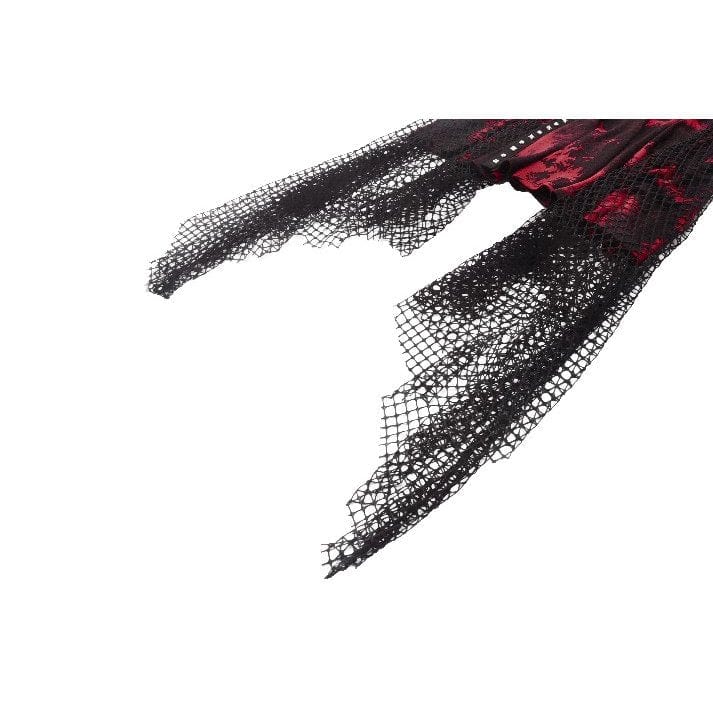 Darkinlove Women's Grunge Red Tie-dye Slip Dress with Mesh Hem