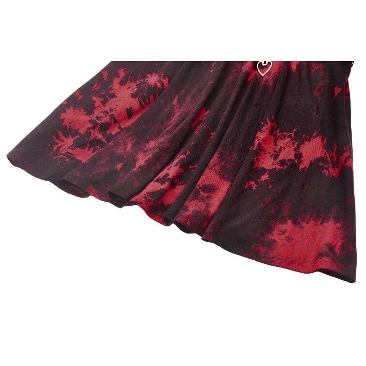 Darkinlove Women's Grunge Red Tie-dye Slip Dress with Mesh Hem