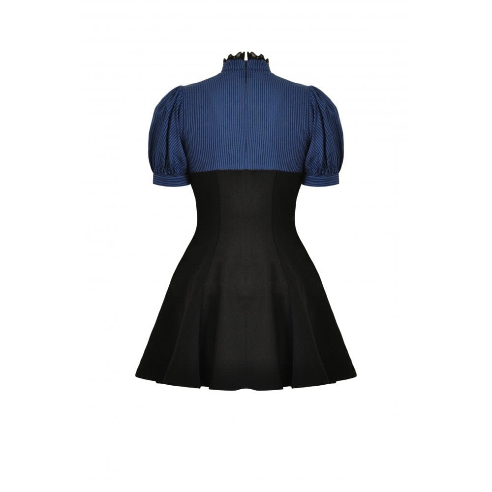 Darkinlove Women's Grunge Stand Collar Striped Splice Dress