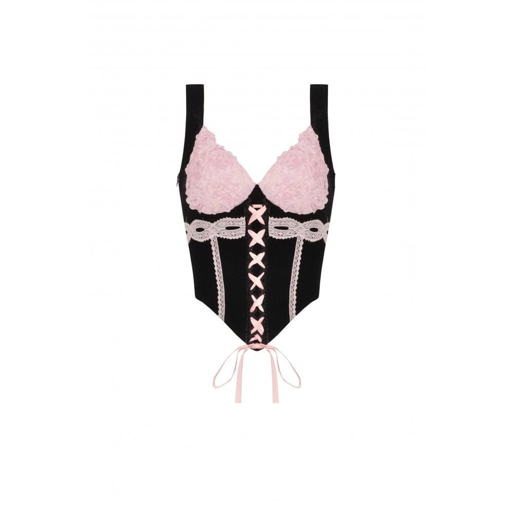 Darkinlove Women's Grunge Strappy Lace Splice Velvet Bustier