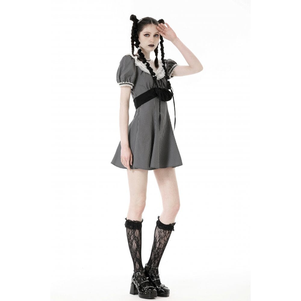Darkinlove Women's Lolita Lace Collar Striped Dress