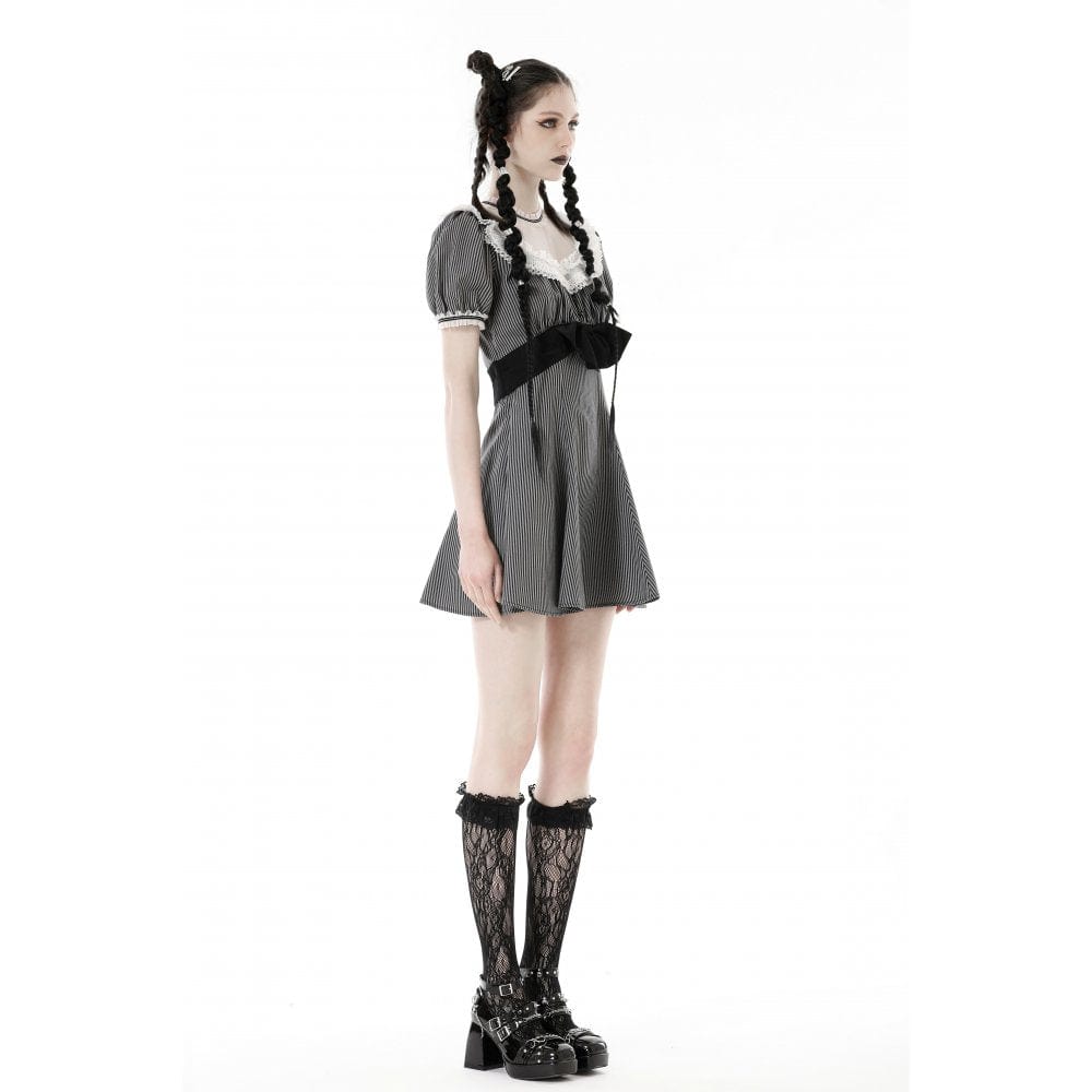 Darkinlove Women's Lolita Lace Collar Striped Dress