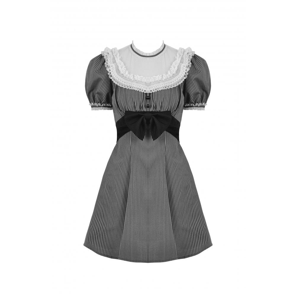 Darkinlove Women's Lolita Lace Collar Striped Dress