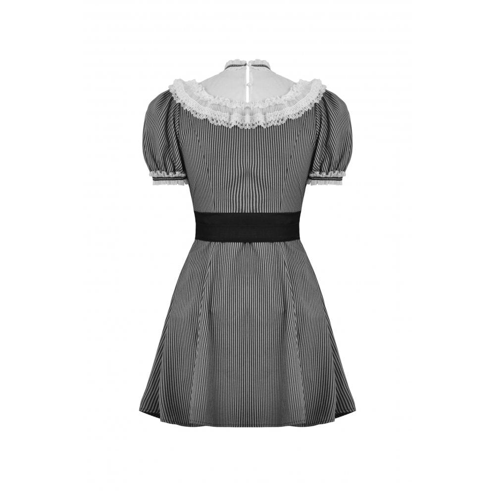 Darkinlove Women's Lolita Lace Collar Striped Dress