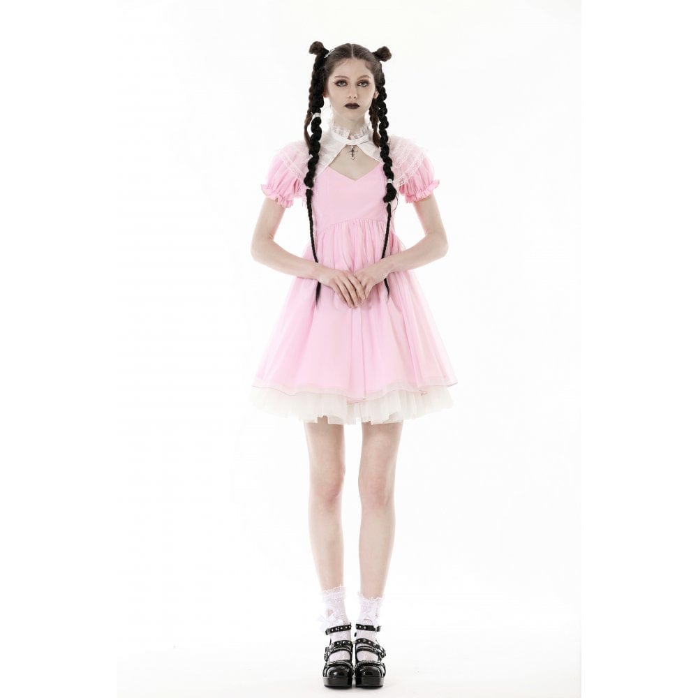 Darkinlove Women's Lolita Puff Sleeved Dress with Detachable Collar