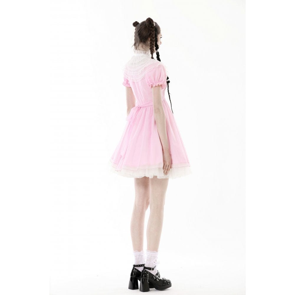 Darkinlove Women's Lolita Puff Sleeved Dress with Detachable Collar