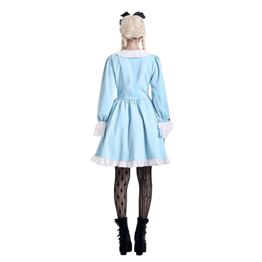 Darkinlove Women's Lolita Ruffle Argyle Pattern Doll Collar Long Sleeved Short Dress