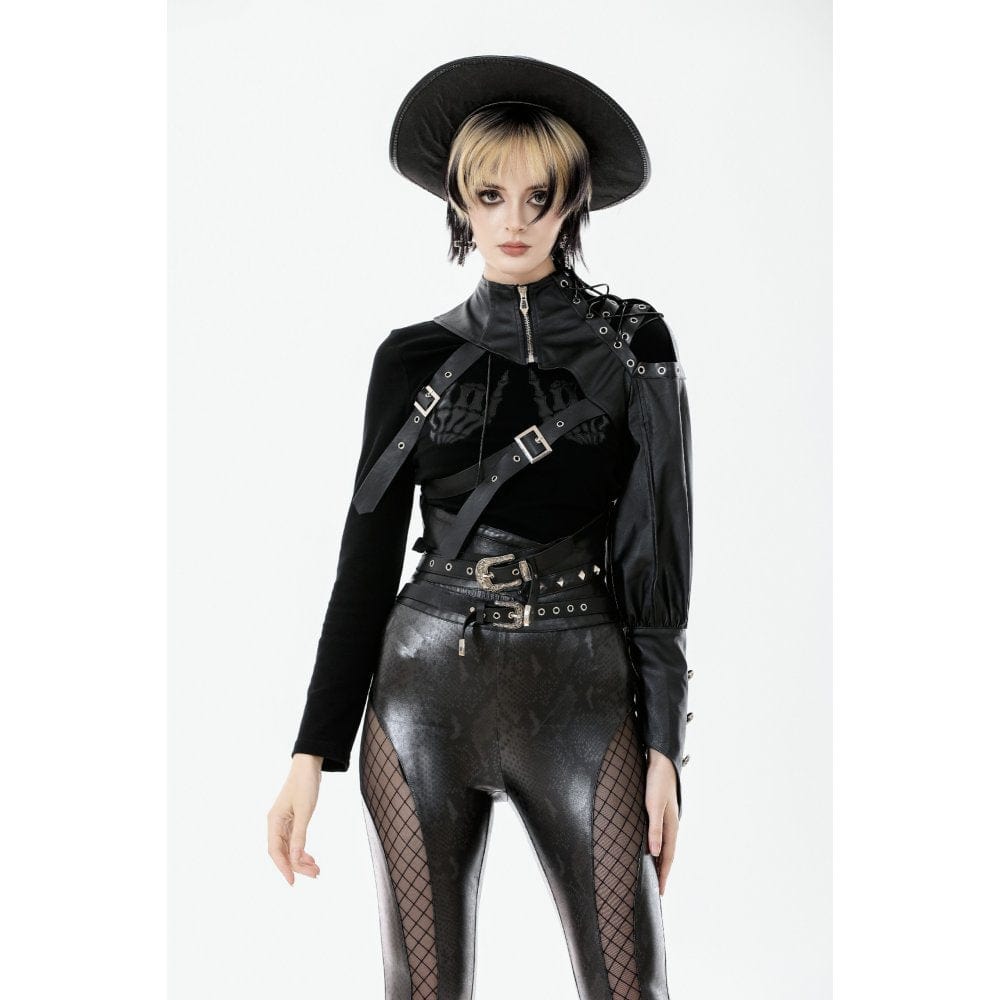 Darkinlove Women's Punk Asymmetric Buckle-up Strap Cut-out Cape
