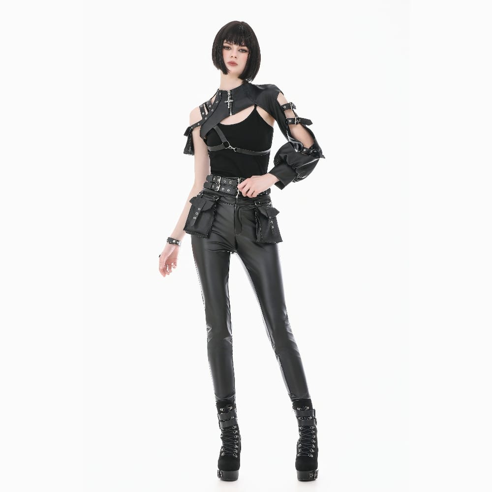 Darkinlove Women's Punk Asymmetric Eyelet Buckle-up Strap Cutout Cape