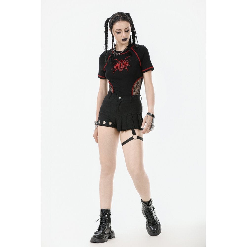 Darkinlove Women's Punk Asymmetry Rivet Shorts with Leg Strap