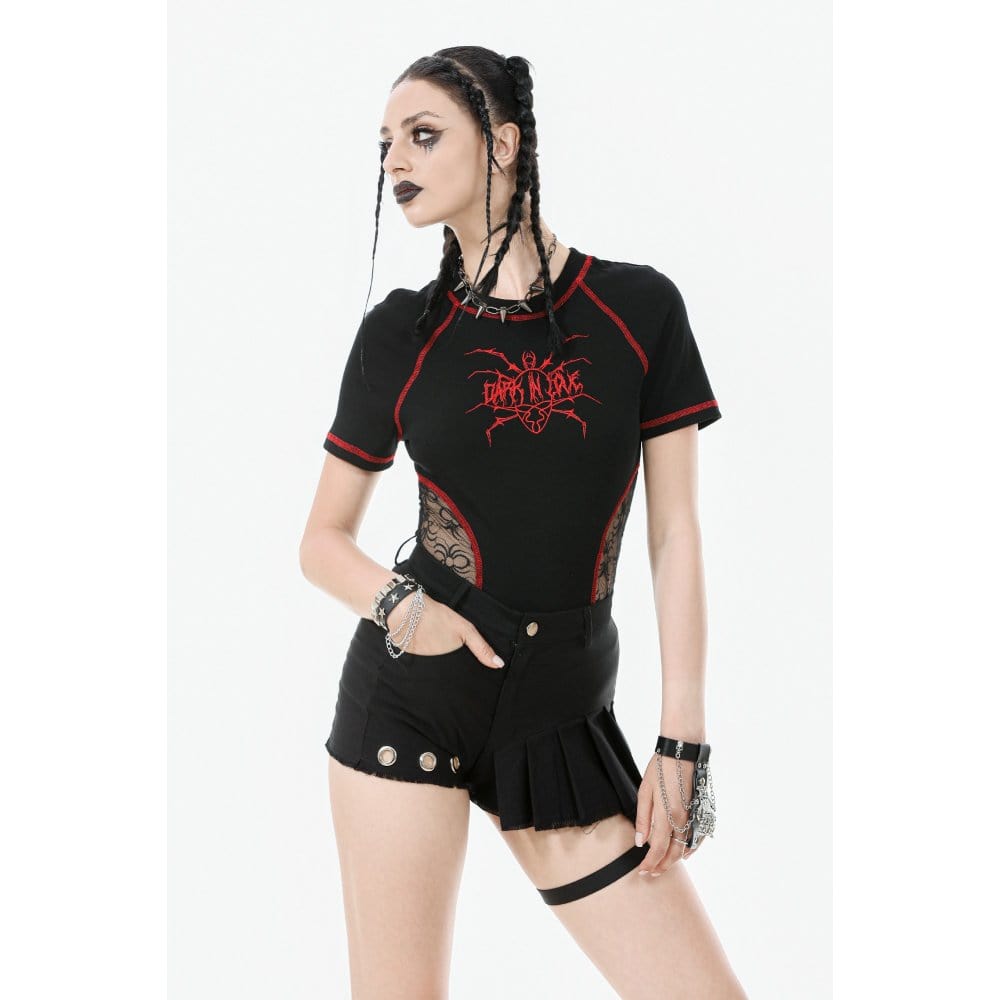 Darkinlove Women's Punk Asymmetry Rivet Shorts with Leg Strap