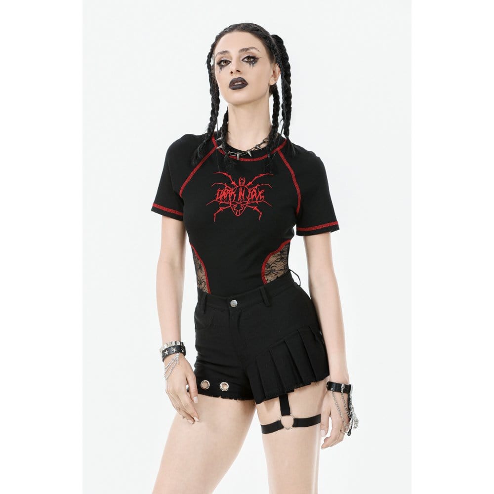 Darkinlove Women's Punk Asymmetry Rivet Shorts with Leg Strap