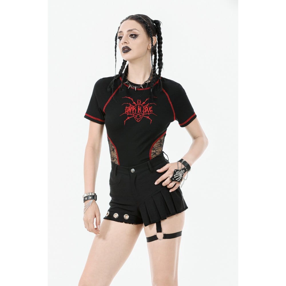 Darkinlove Women's Punk Asymmetry Rivet Shorts with Leg Strap