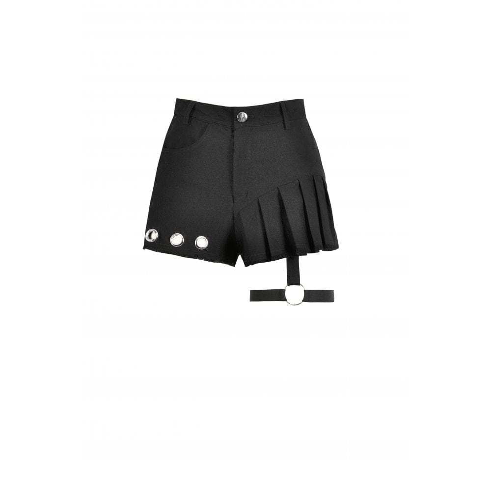 Darkinlove Women's Punk Asymmetry Rivet Shorts with Leg Strap