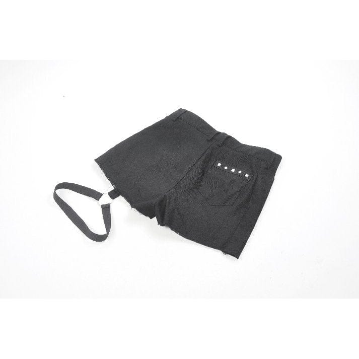 Darkinlove Women's Punk Asymmetry Rivet Shorts with Leg Strap