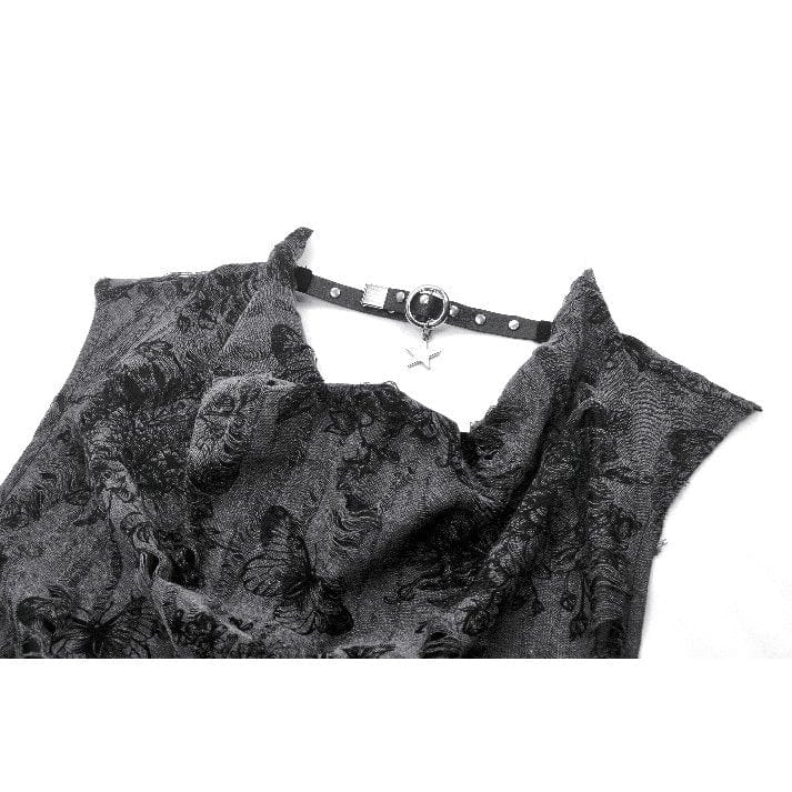 Darkinlove Women's Punk Big Pin Ripped Tank Top