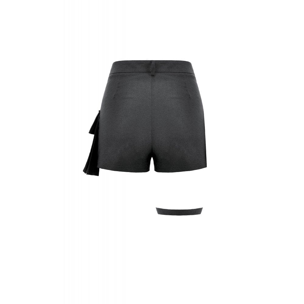 Darkinlove Women's Punk Big Pocket Zip Shorts with Leg Harness