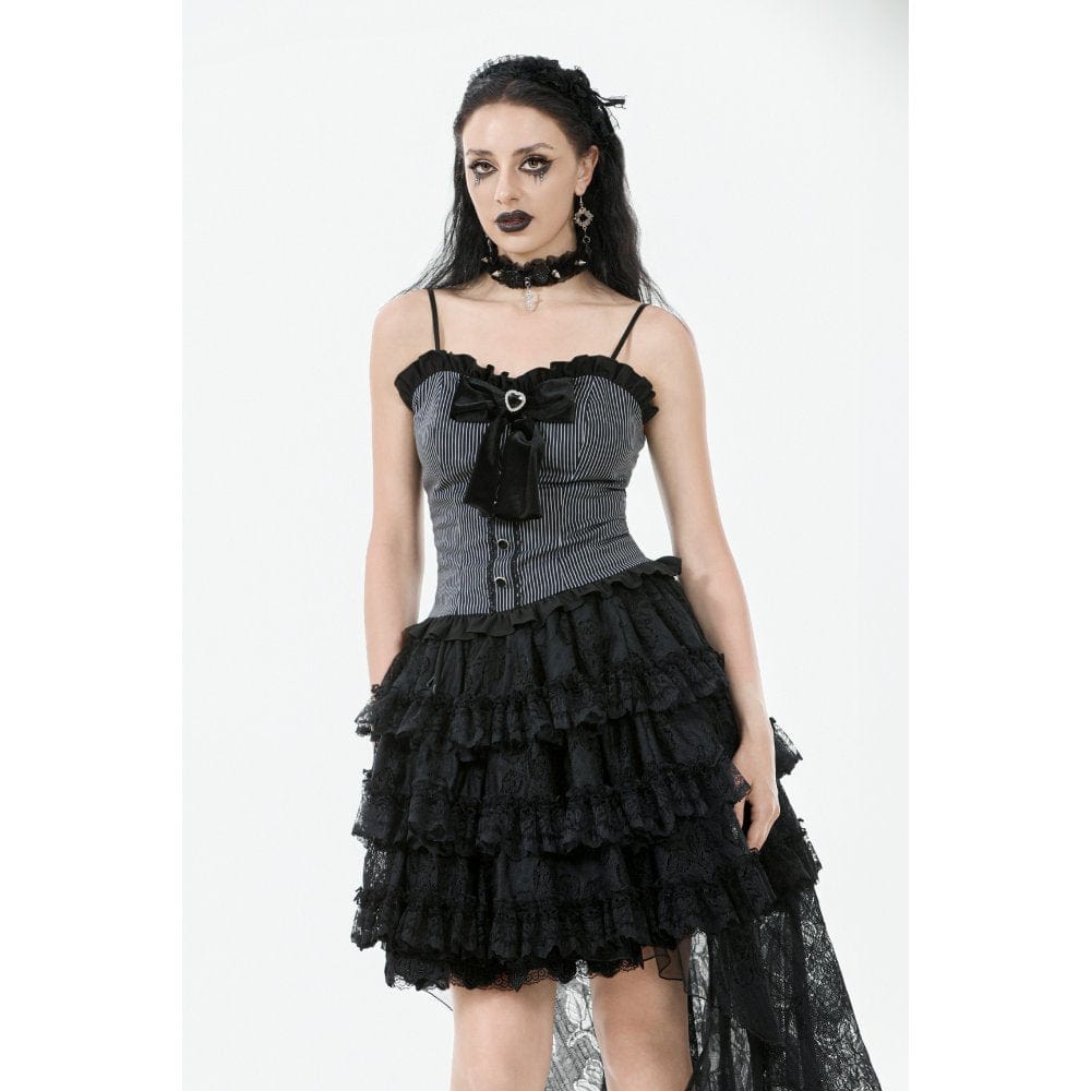 Darkinlove Women's Punk Bowknot Pinstripes Tank Top