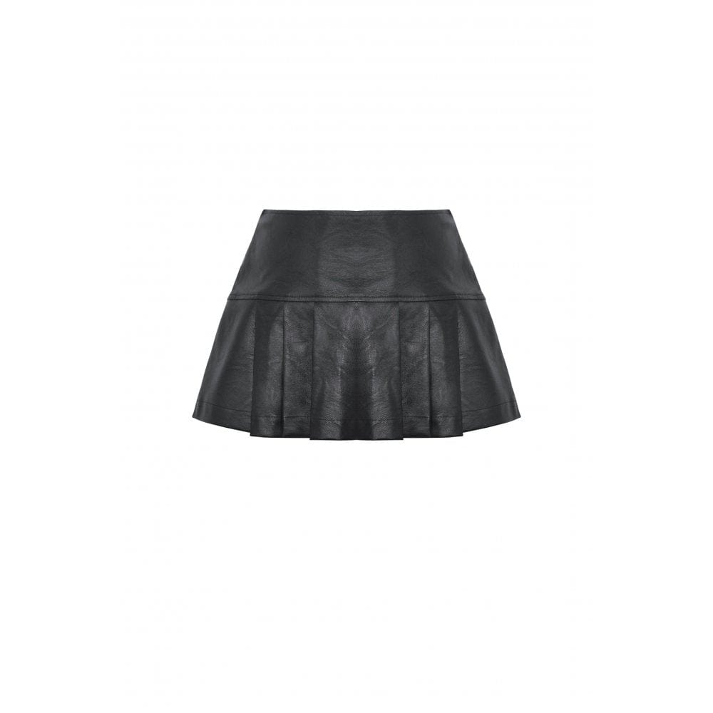 Darkinlove Women's Punk Buckle Faux Leather Pleated Skirt