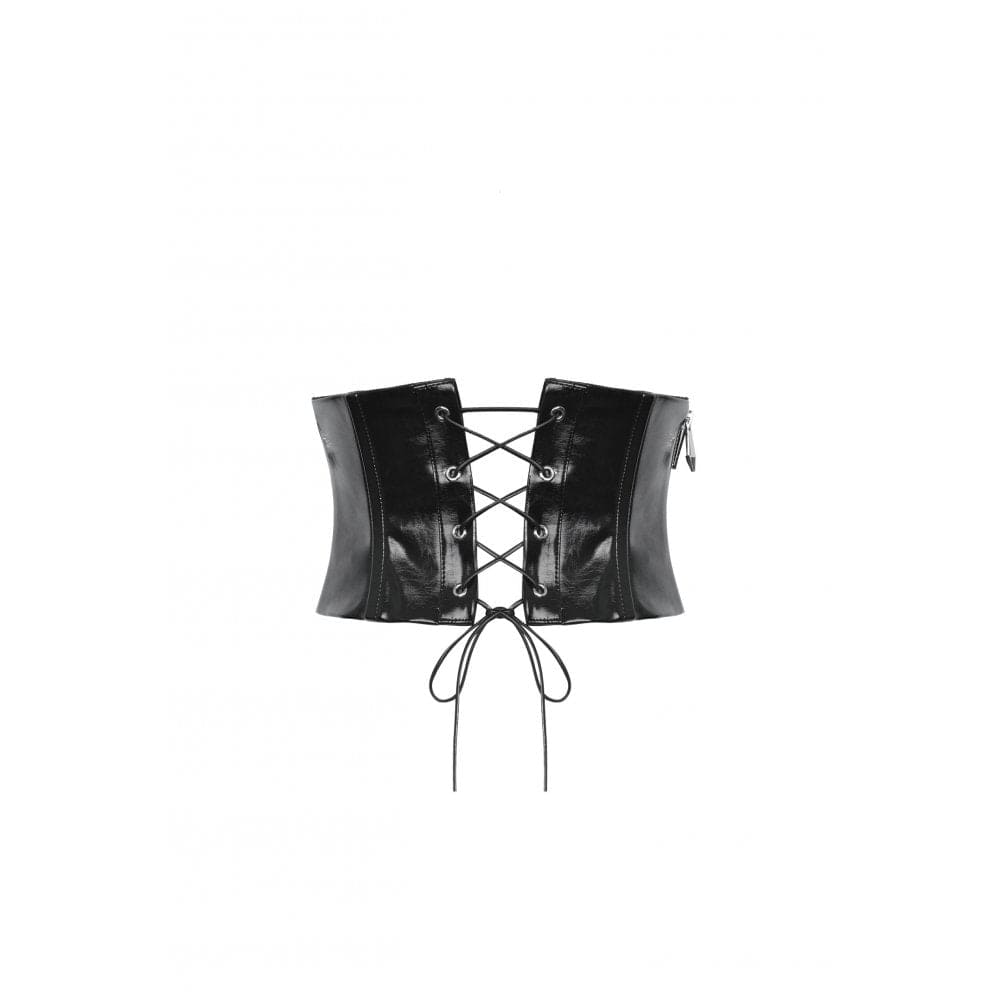 Darkinlove Women's Punk Buckle Patent Leather Underbust Corset
