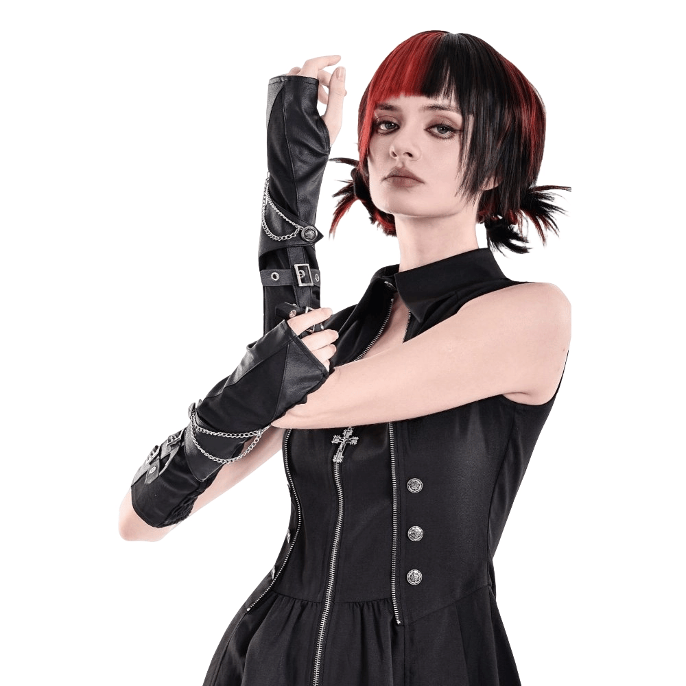 Darkinlove Women's Punk Buckle Strap Chain Gloves