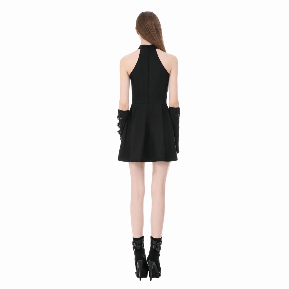 Darkinlove Women's Punk Buckle Straps Zippers Halter Dress