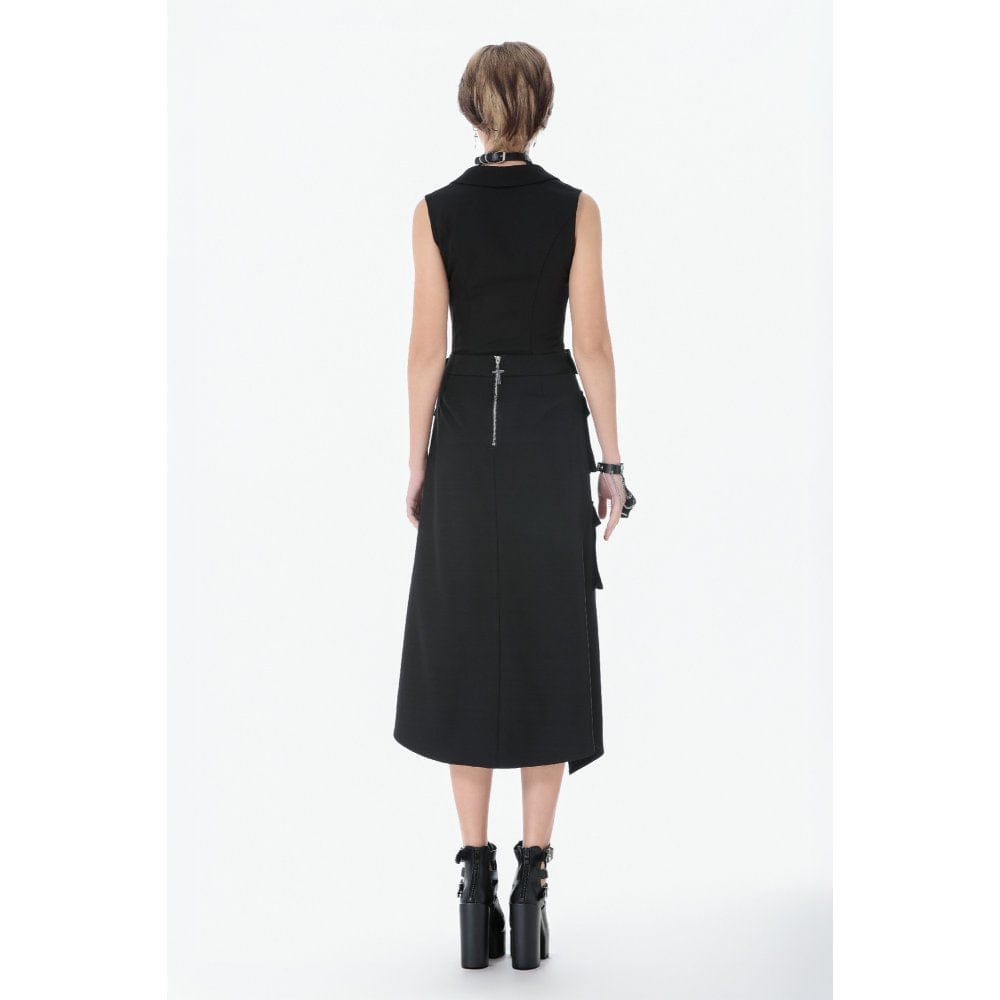 Darkinlove Women's Punk Buckle-up Multi-pocketed Cutout Long Skirt