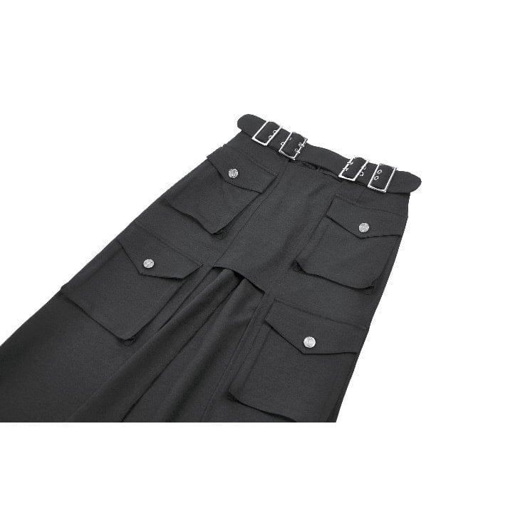 Darkinlove Women's Punk Buckle-up Multi-pocketed Cutout Long Skirt