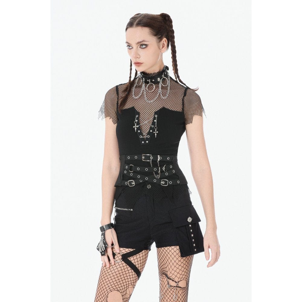 Darkinlove Women's Punk Buckle-up Side Zip Chained Belt