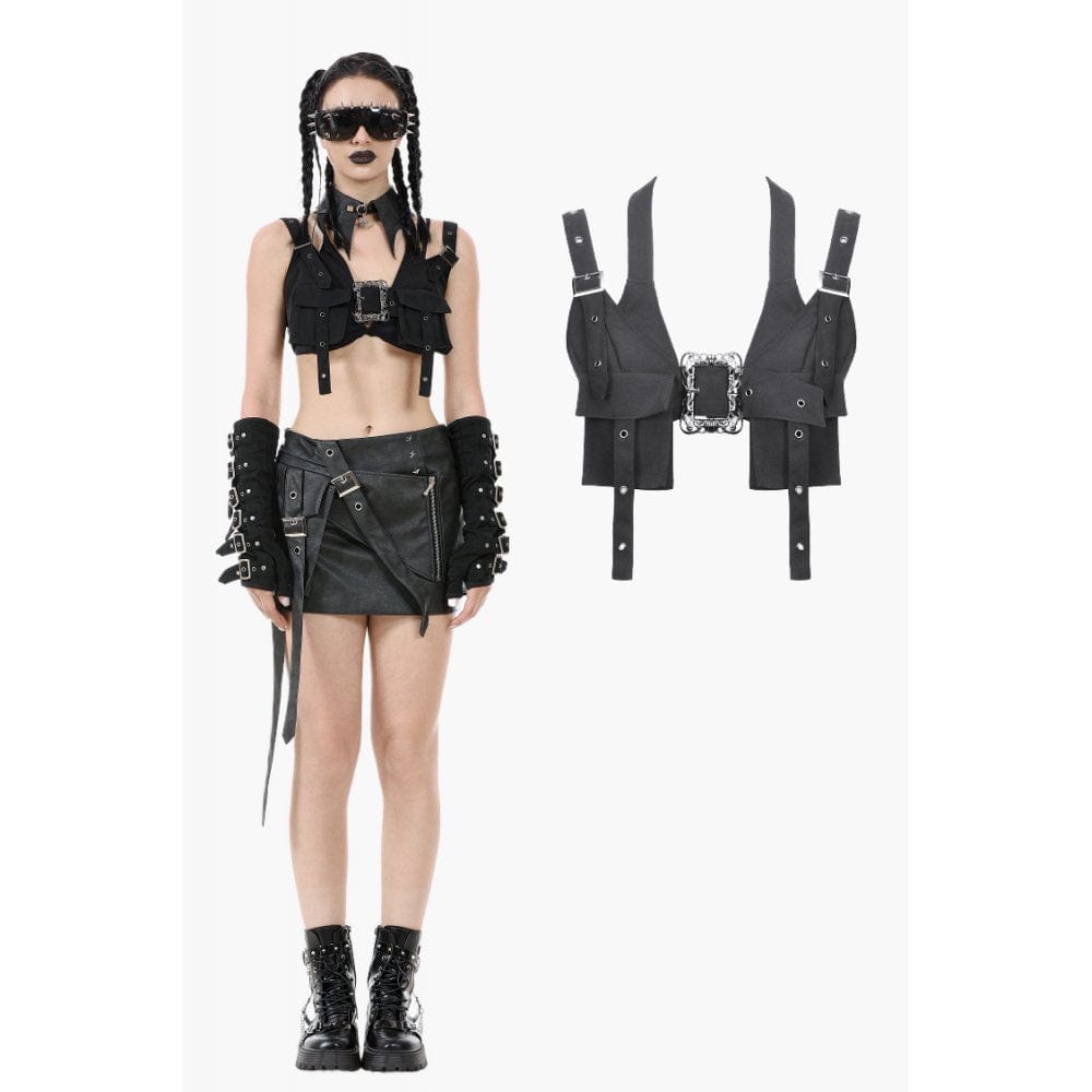 Darkinlove Women's Punk Buckle Utility Vest