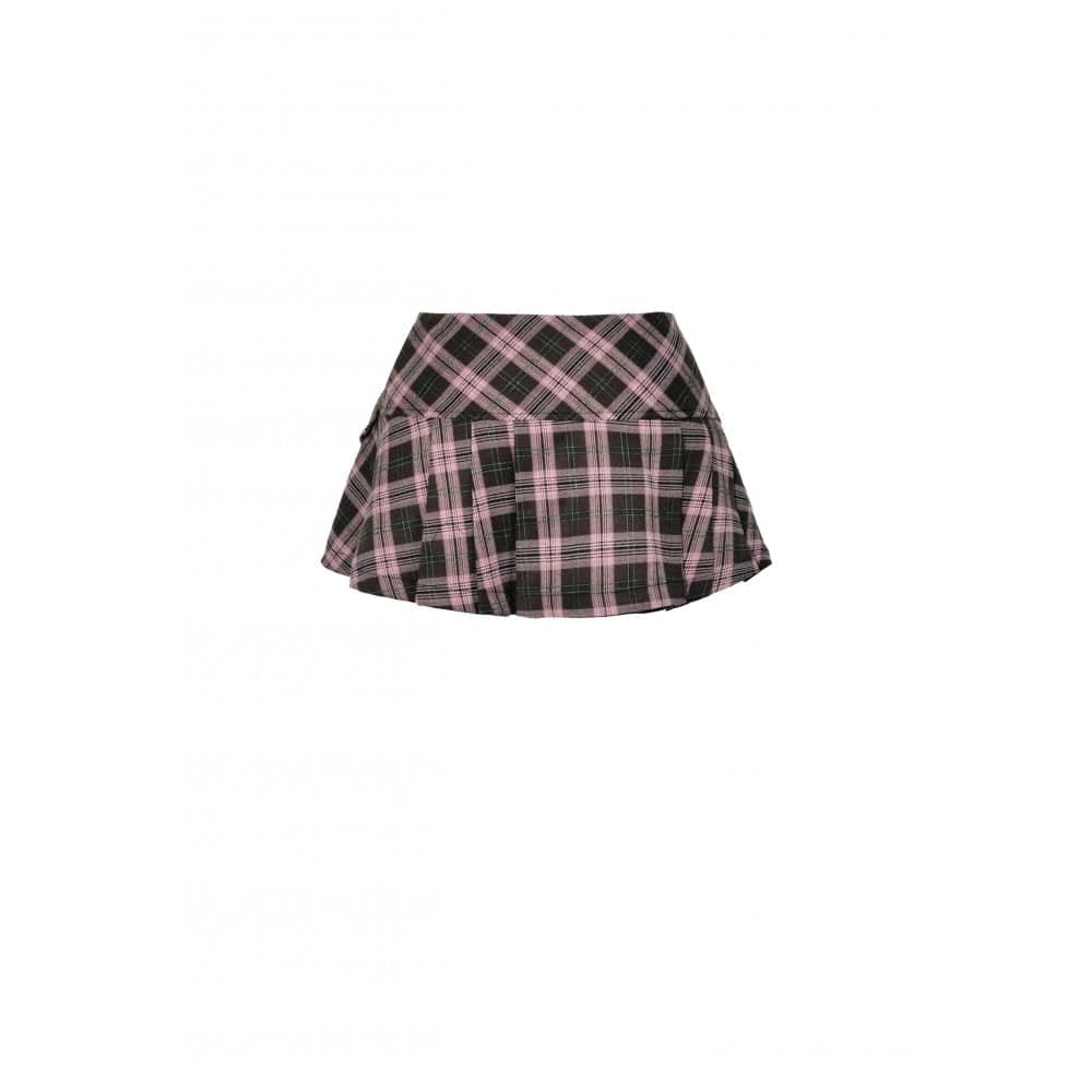 Darkinlove Women's Punk Buckled Plaid Pleated Skirt