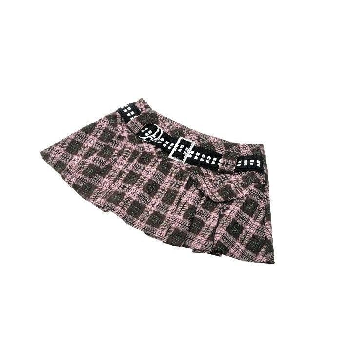 Darkinlove Women's Punk Buckled Plaid Pleated Skirt
