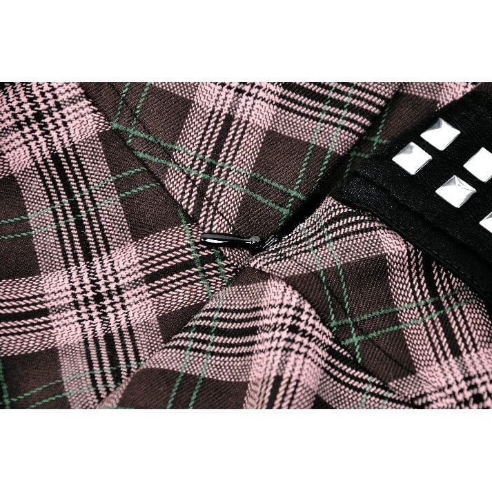 Darkinlove Women's Punk Buckled Plaid Pleated Skirt
