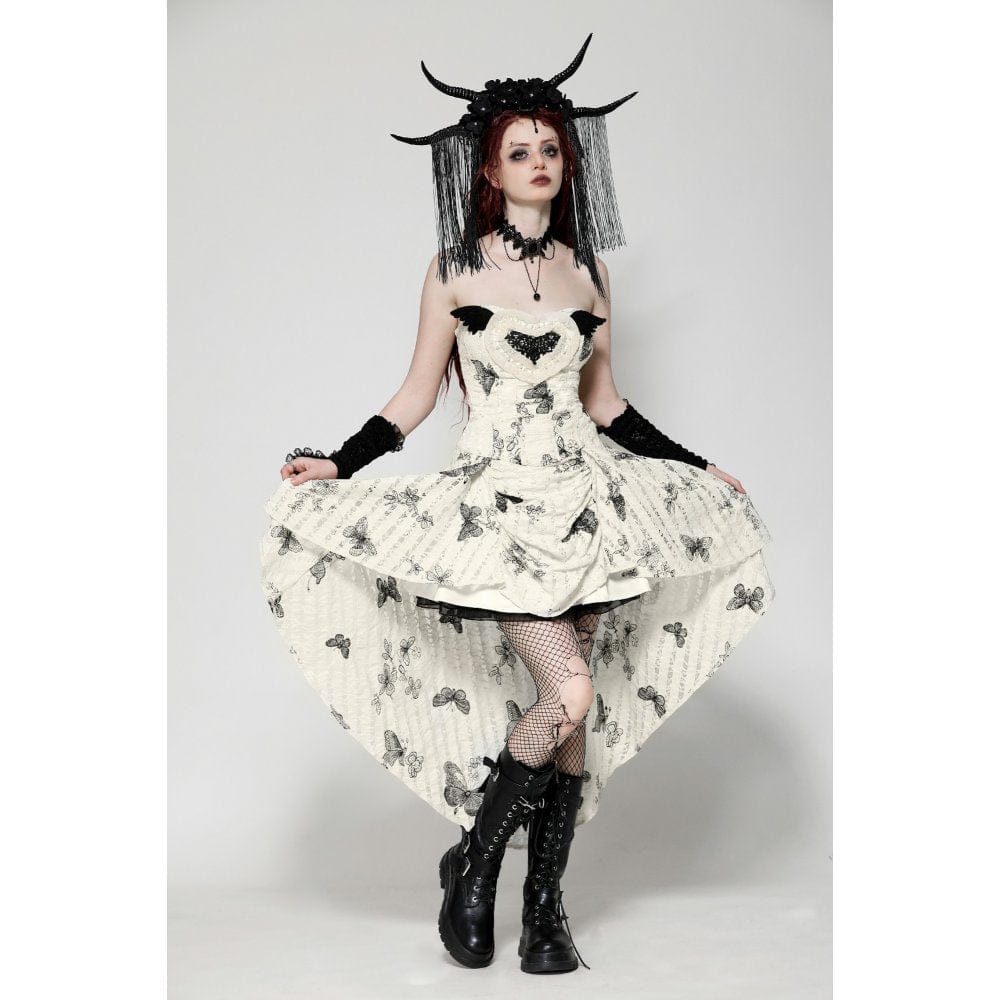 Darkinlove Women's Punk Butterfly Embroidered High/Low Honeymoon Dress