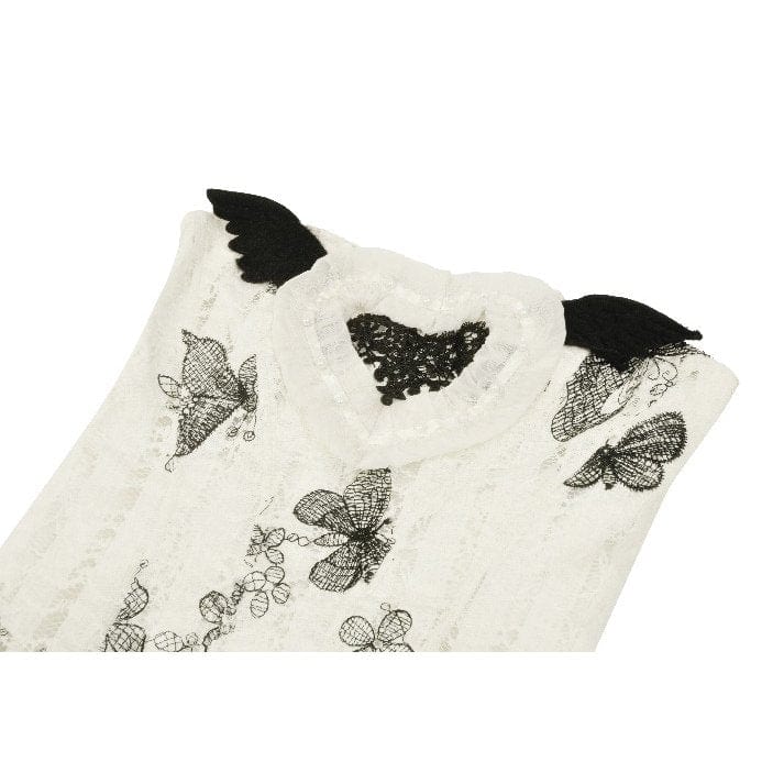 Darkinlove Women's Punk Butterfly Embroidered High/Low Honeymoon Dress