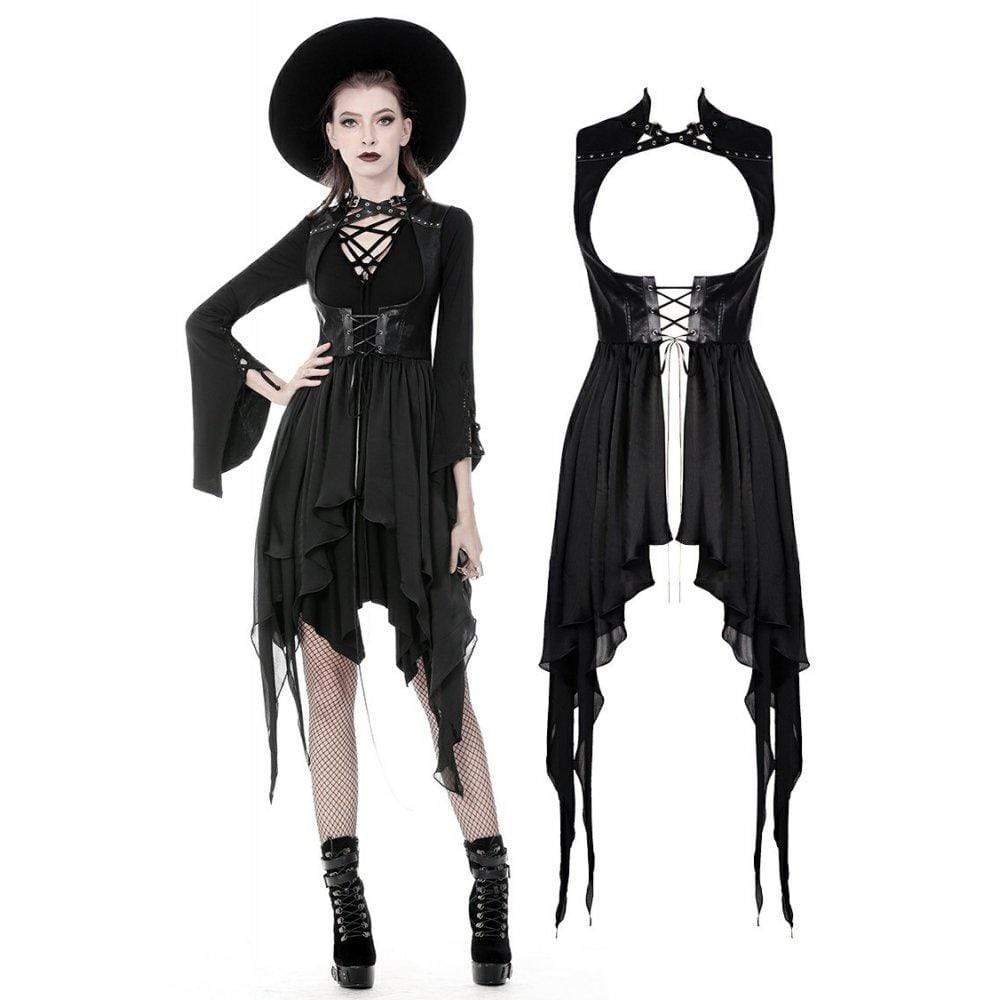 Darkinlove Women's Punk Chiffon Sleeveless Hollowed Chest Irregular Hem Jackets