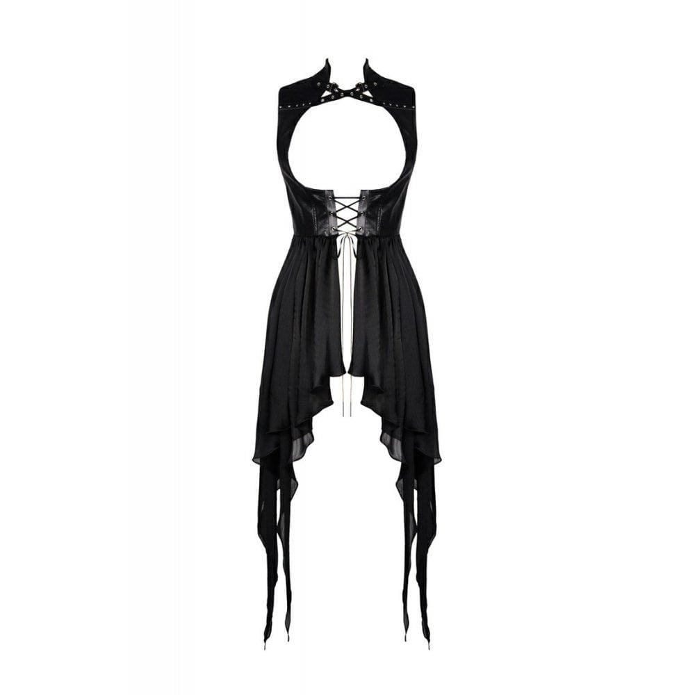 Darkinlove Women's Punk Chiffon Sleeveless Hollowed Chest Irregular Hem Jackets