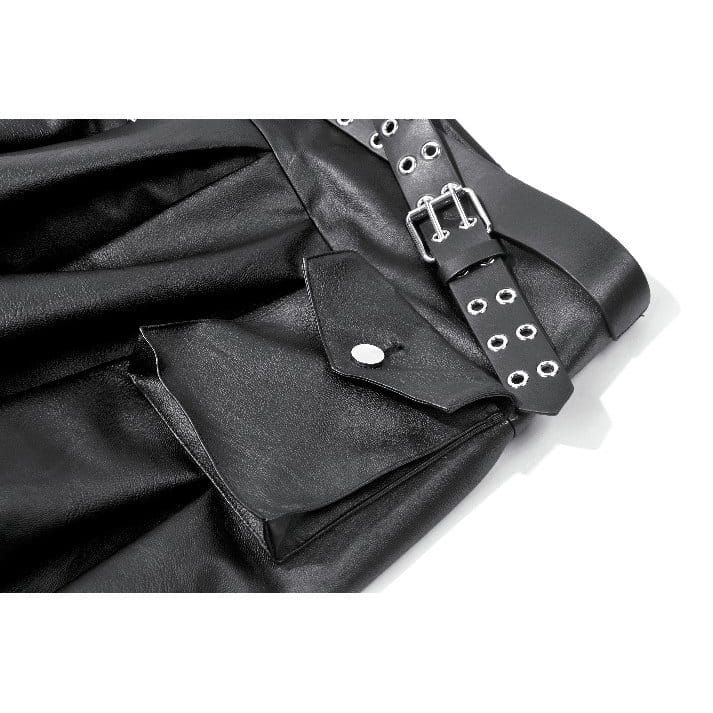 Darkinlove Women's Punk Cross Belt Chained Pleated Skirt
