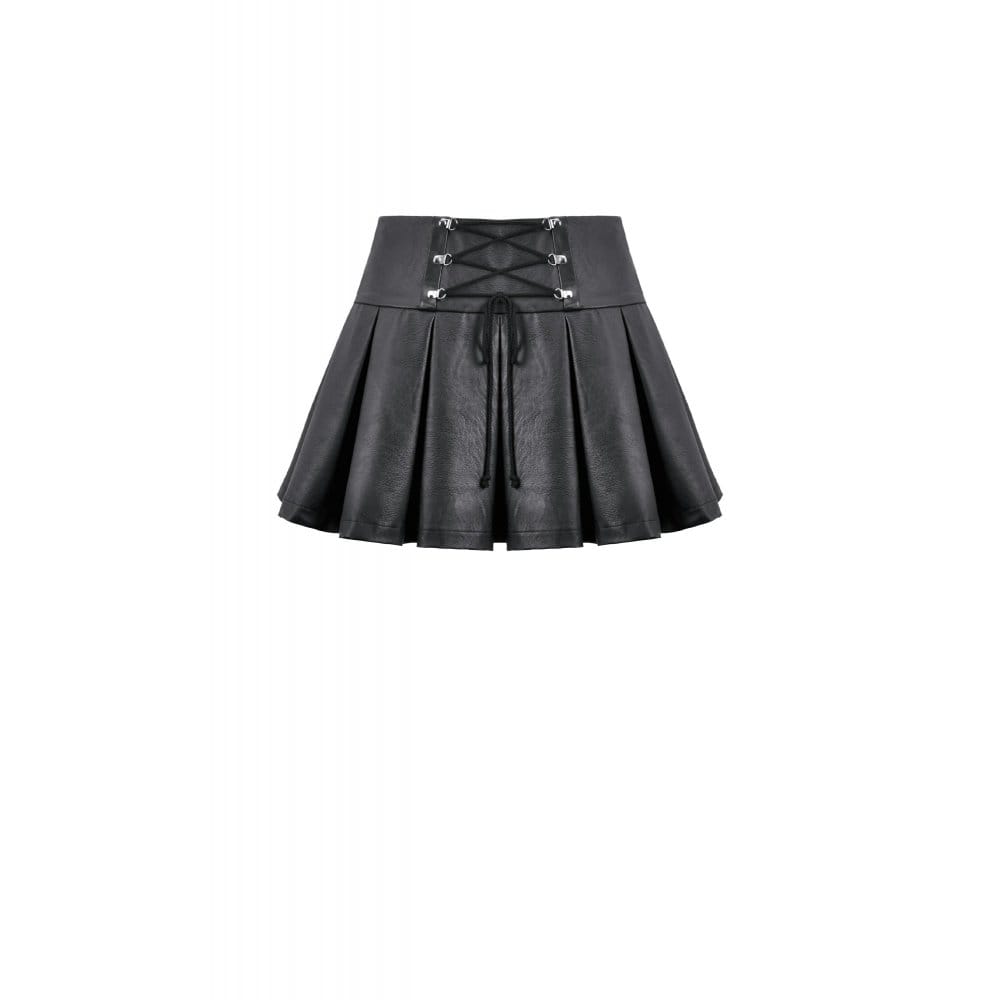 Darkinlove Women's Punk Cross Belt Chained Pleated Skirt