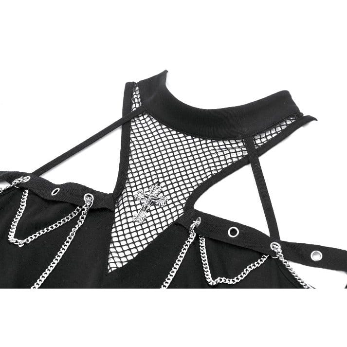 Darkinlove Women's Punk Cross Cutout Chained Halter Tank Top