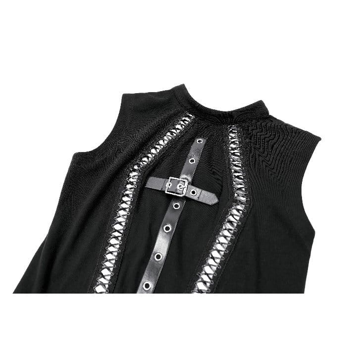 Darkinlove Women's Punk Cross Cutout Mock Neck Sleeveless Top