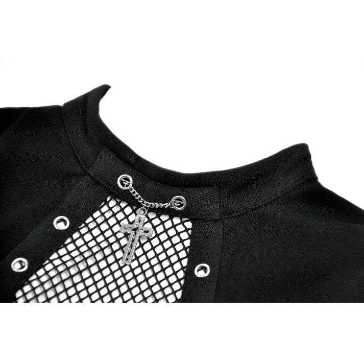 Darkinlove Women's Punk Cross Eyelet Coffin Mesh Splice Tank Top