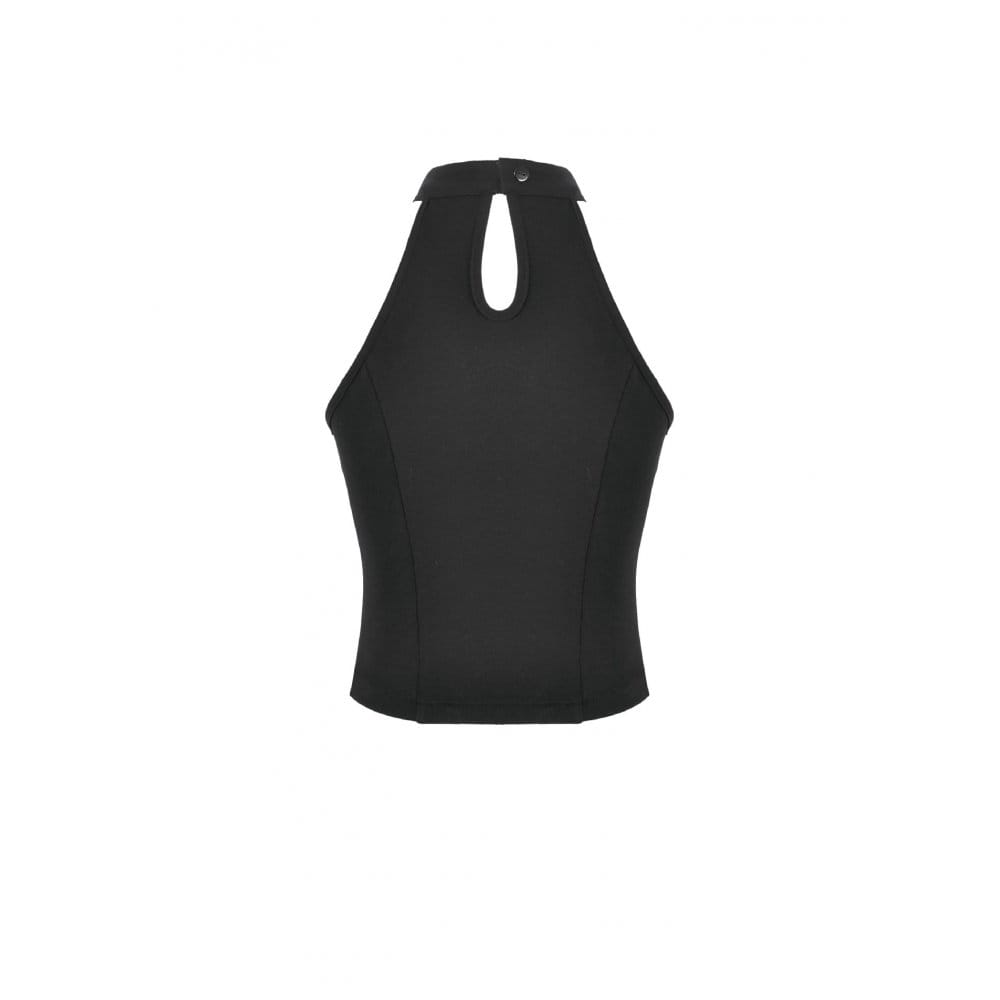 Darkinlove Women's Punk Cross Mesh Splice Halter Tank Top