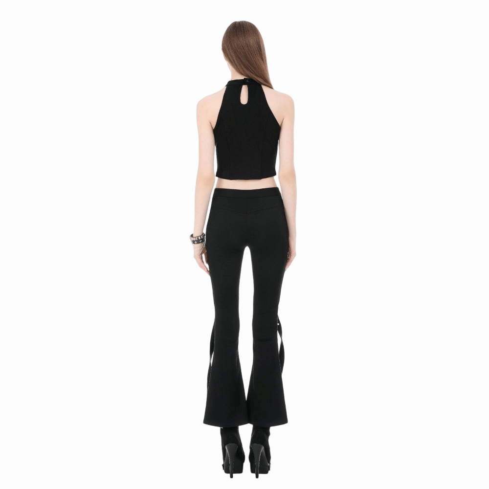 Darkinlove Women's Punk Cross Mesh Splice Halter Tank Top