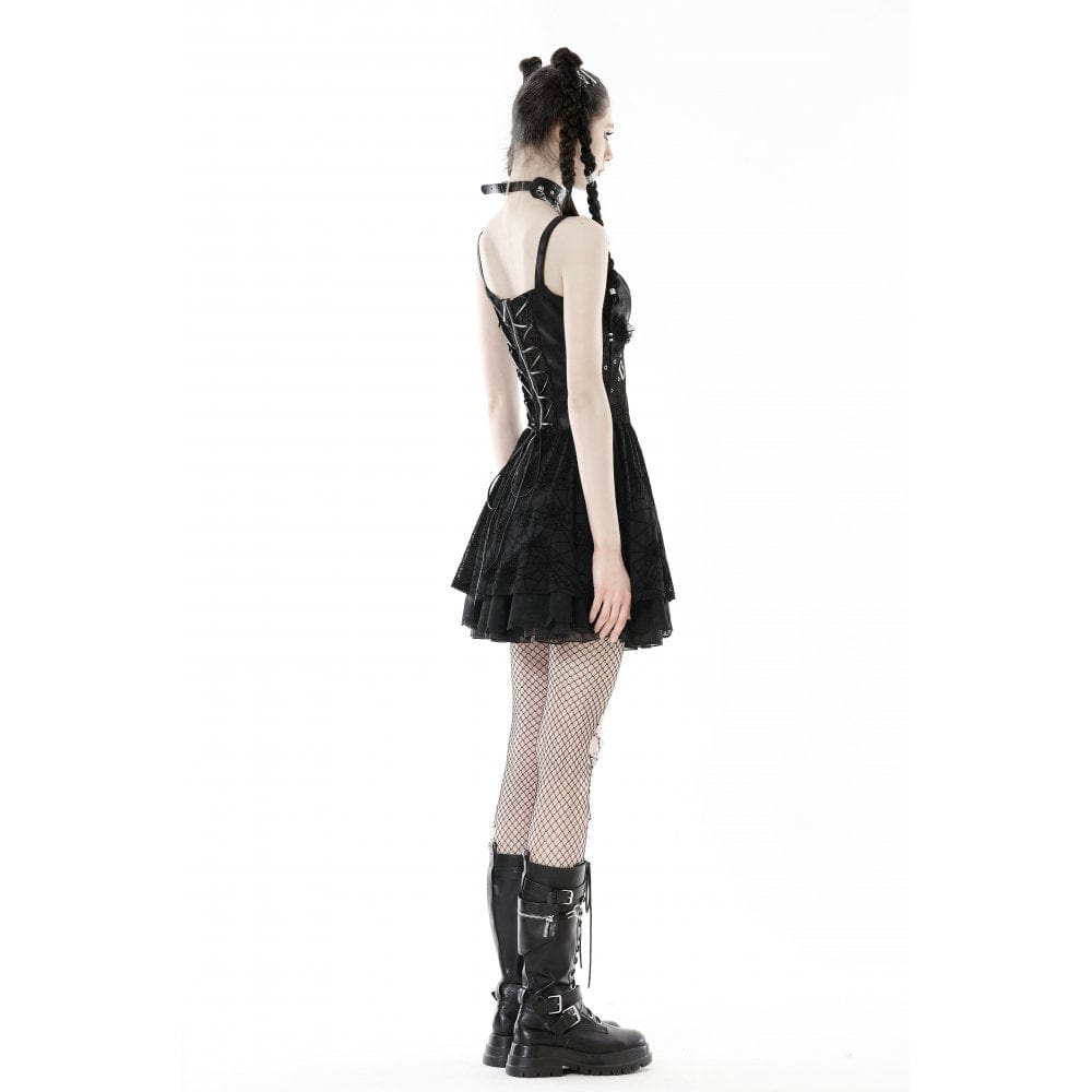 Darkinlove Women's Punk Cross Spider Mesh Slip Dress