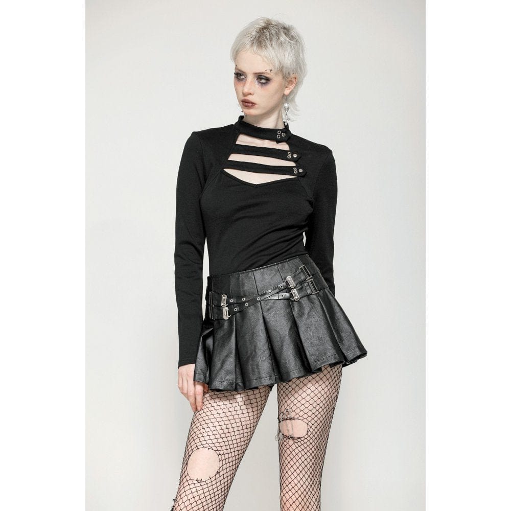 Darkinlove Women's Punk Cutout Plunging Shirt