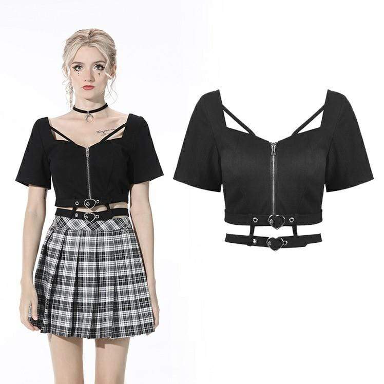Darkinlove Women's Punk Cutout Zipped Black Crop Top